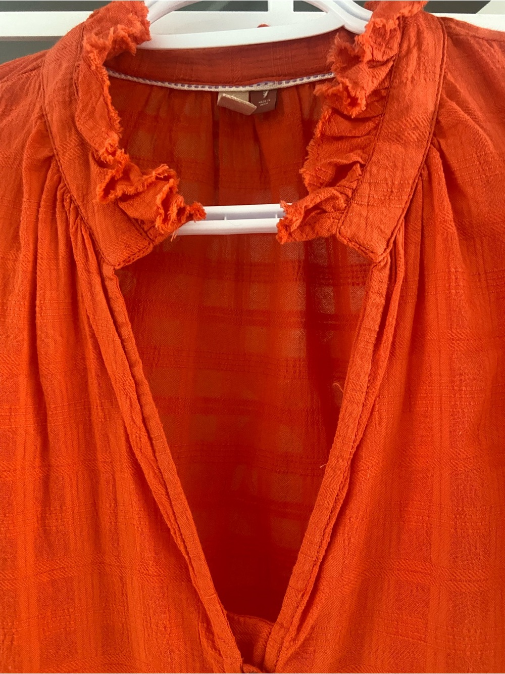 Anthro Pilcro Tavi Oversized Textured Cotton Blouse Small Coral Red Top EUC - Picture 5 of 10